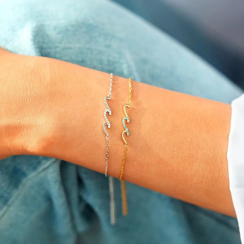 Pulsera de plata de ley 925 con forma de ola