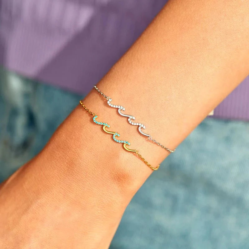 Pulsera de plata de ley 925 con forma de ola