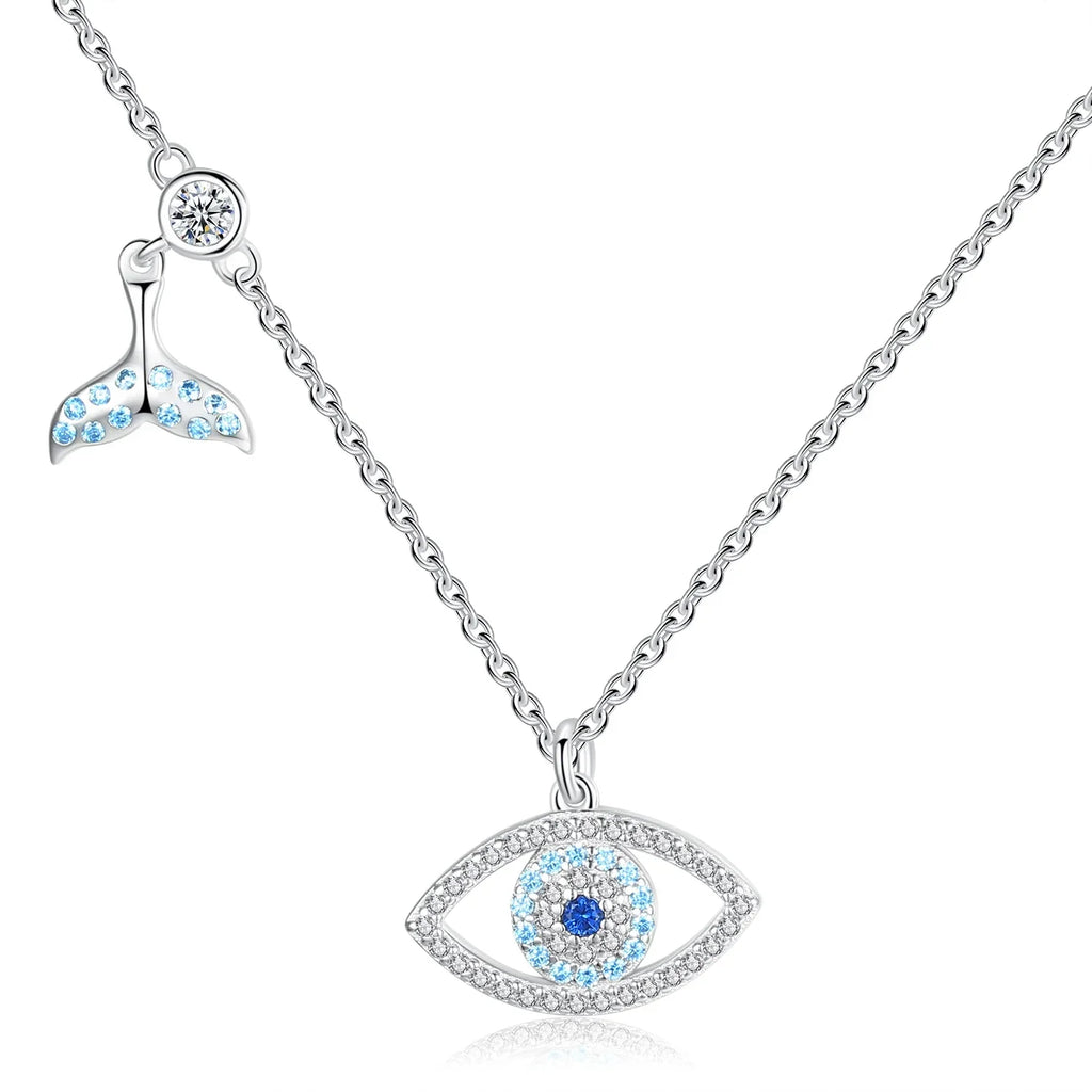 Collar de plata de ley 925 con colgante de cristal azul