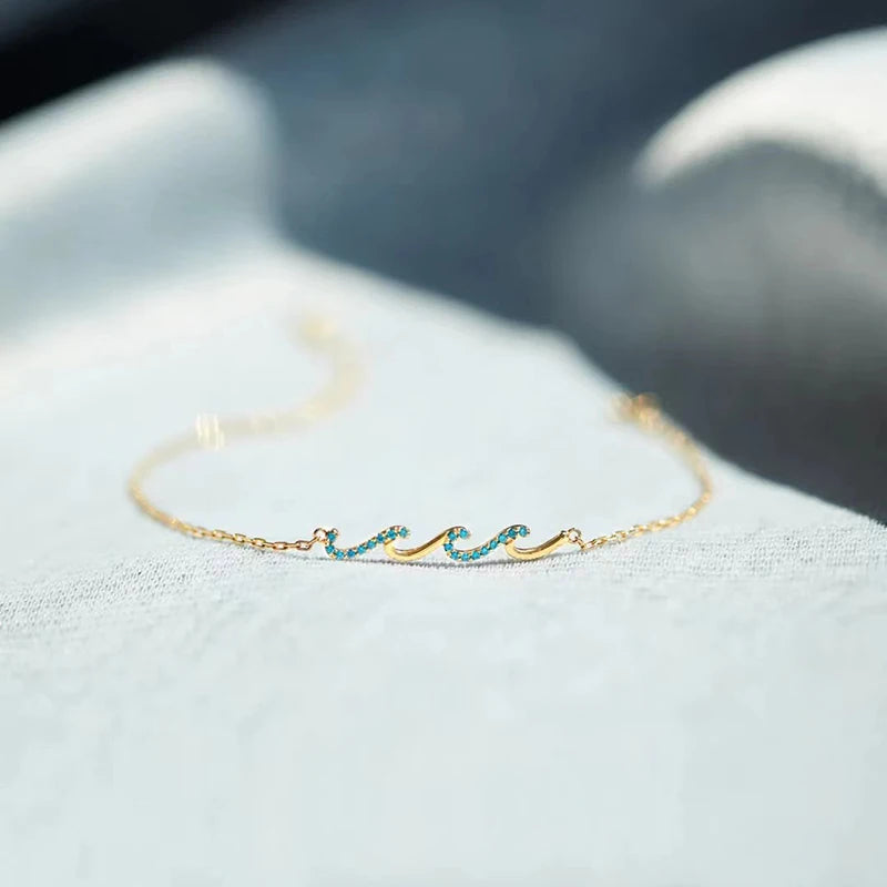 Pulsera de plata de ley 925 con forma de ola