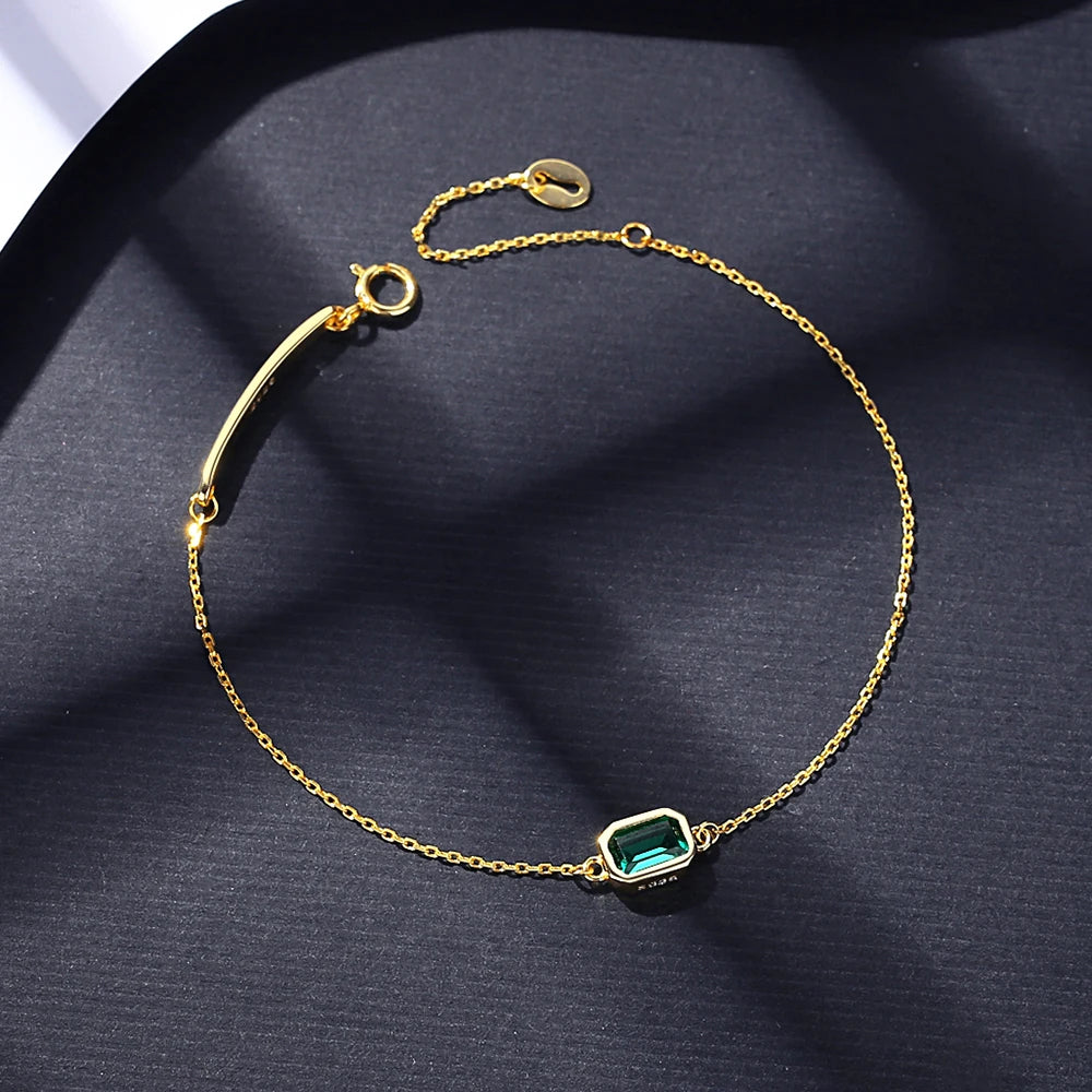 Pulsera ajustable de plata con para gema de esmeralda