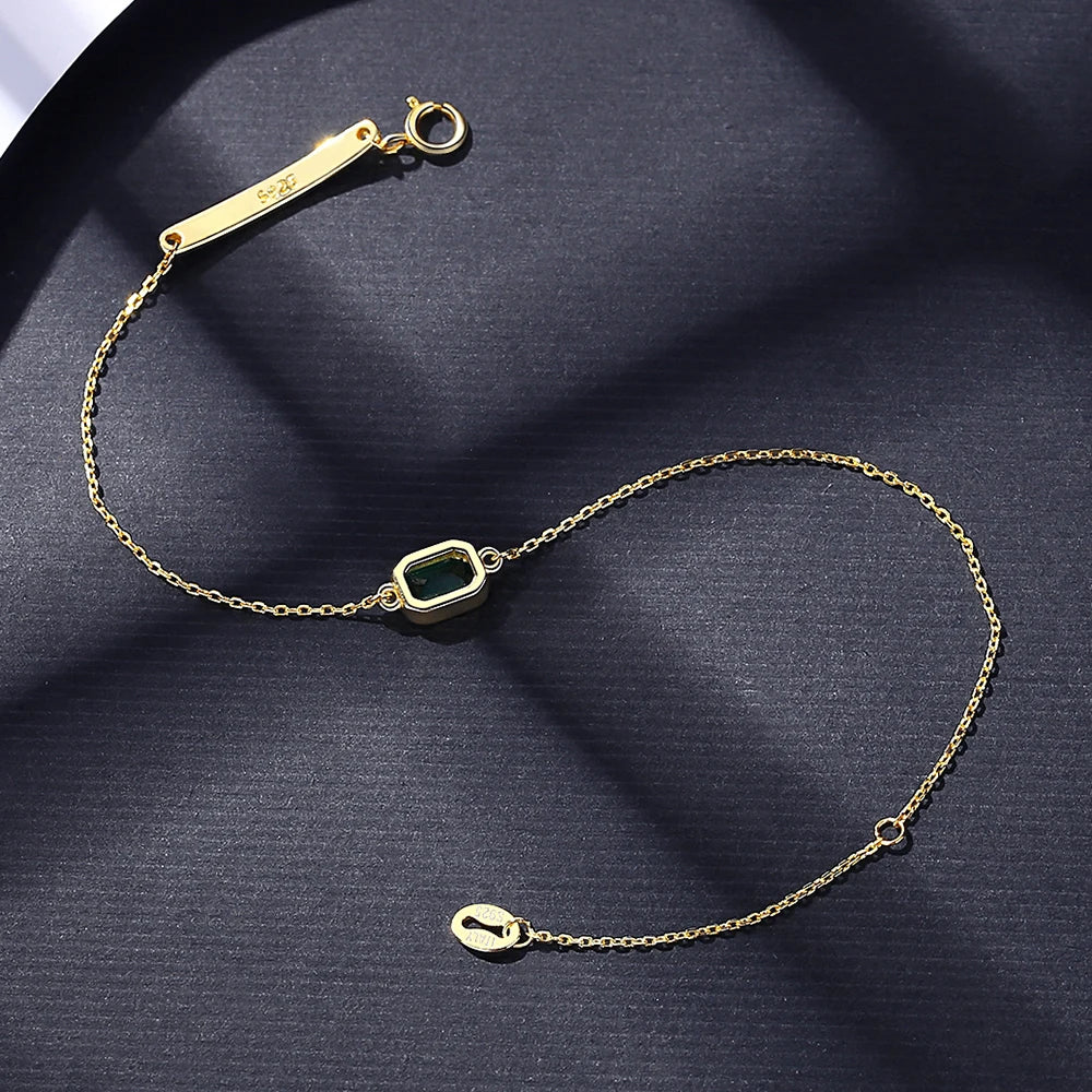 Pulsera ajustable de plata con para gema de esmeralda