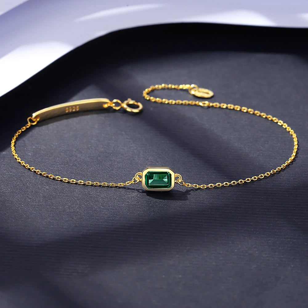 Pulsera ajustable de plata con para gema de esmeralda